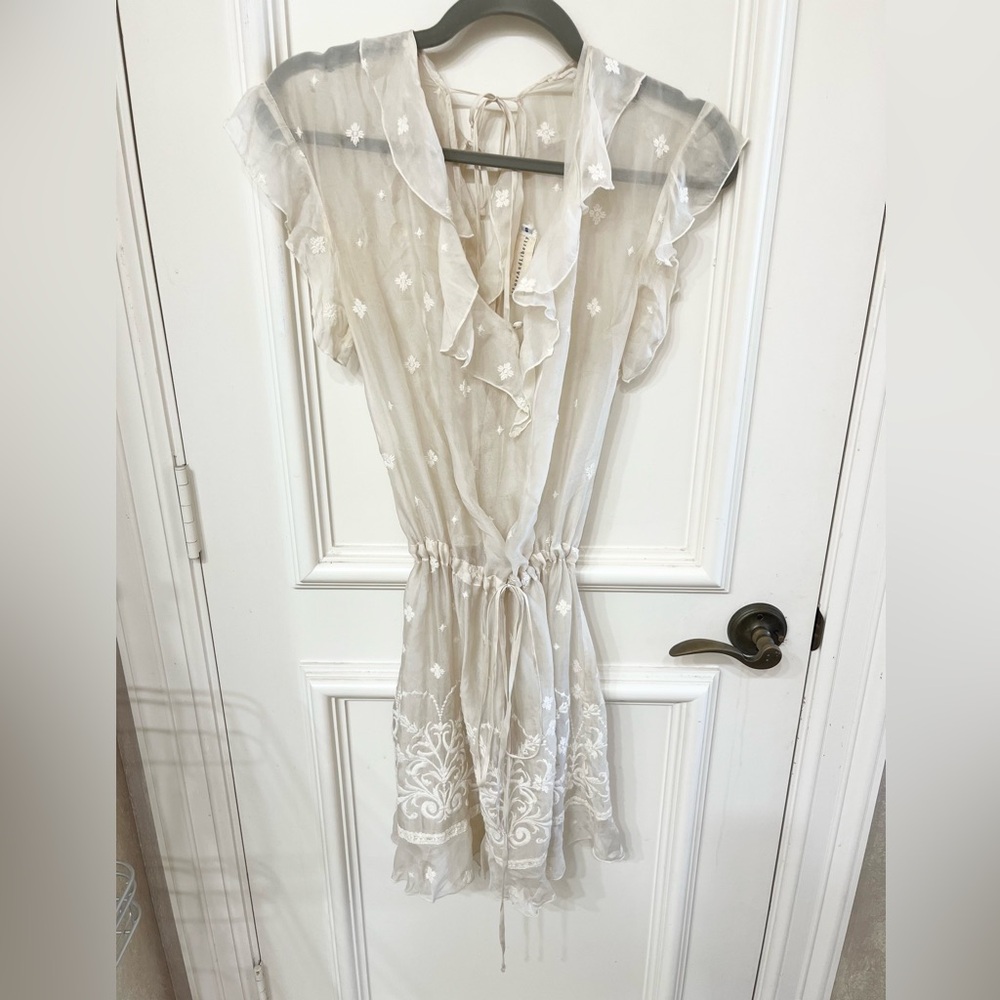 Stunning Johnny Was For Love And Liberty Sheer Silk Embroidered Mini Dress